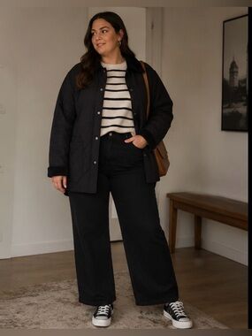 LL Bean Vintage Quilted Barn Jacket With Corduroy Collar